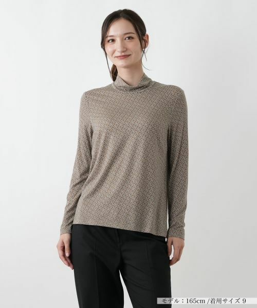 Leilian/レリアン 幾何学柄ハイネックカットソー【Leilian WHITE LABEL】 ブラウン 11(L)