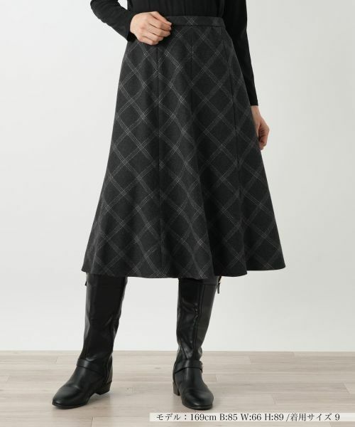 Leilian/レリアン チェックフレアスカート【Leilian WHITE LABEL】 チャコールグレー 7(S)