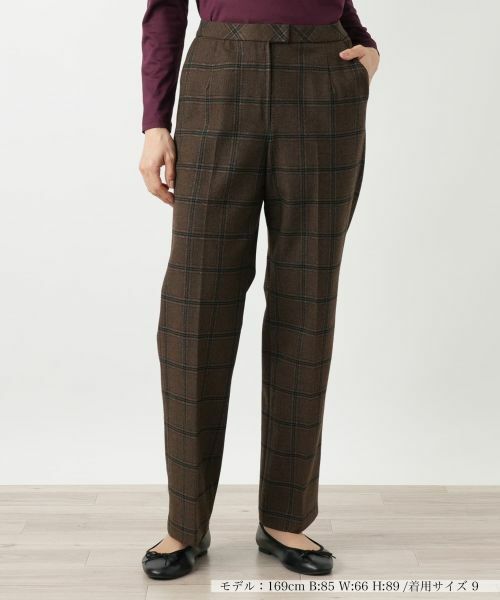 Leilian/レリアン チェック柄テーパードパンツ【Leilian WHITE LABEL】 ブラウン系 11(L)