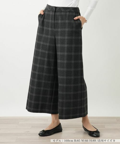 Leilian/レリアン チェックワイドパンツ【Leilian WHITE LABEL】 チャコールグレー 9(M) Leilian/レリアン チェックワイドパンツ【Leilian WHITE LABEL】 チャコールグレー 9(M)