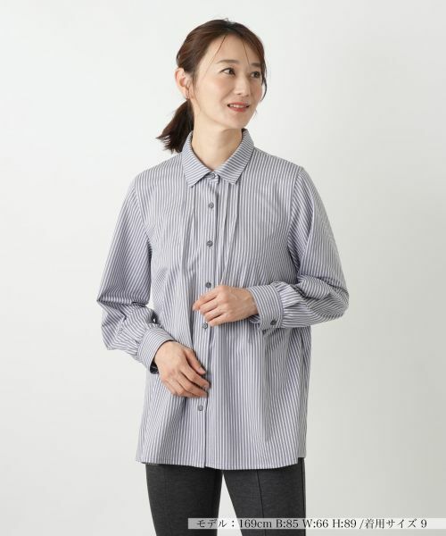 Leilian / レリアン シャツ・ブラウス | ストライプシャツブラウス【Leilian WHITE LABEL】(アッシュグレー)