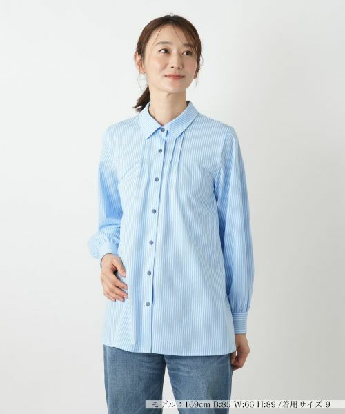 Leilian / レリアン シャツ・ブラウス | ストライプシャツブラウス【Leilian WHITE LABEL】(スカイブルー)