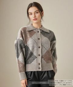 Leilian / レリアン カーディガン・ボレロ | 襟付きアーガイル柄カーディガン