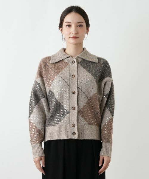 Leilian / レリアン カーディガン・ボレロ | 襟付きアーガイル柄カーディガン | 詳細4