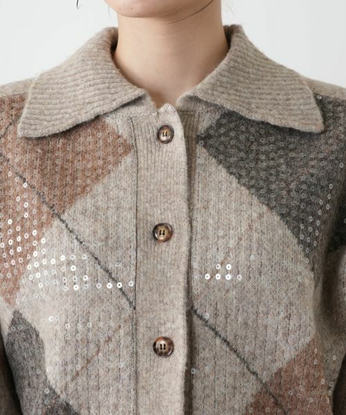 Leilian / レリアン カーディガン・ボレロ | 襟付きアーガイル柄カーディガン | 詳細7