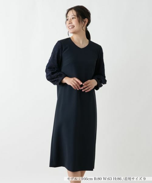 Leilian / レリアン ドレス | スリーブ切替ワンピース【Leilian WHITE LABEL】(ネイビー)