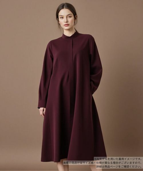 Leilian / レリアン ドレス | バンドカラーワンピース(バーガンディ)