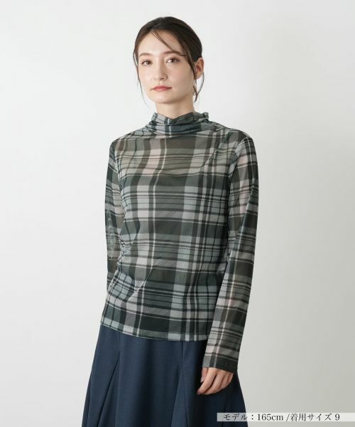 Leilian/レリアン チェックハイネックカットソー グレー 9(M) Leilian/レリアン チェックハイネックカットソー グレー 9(M)