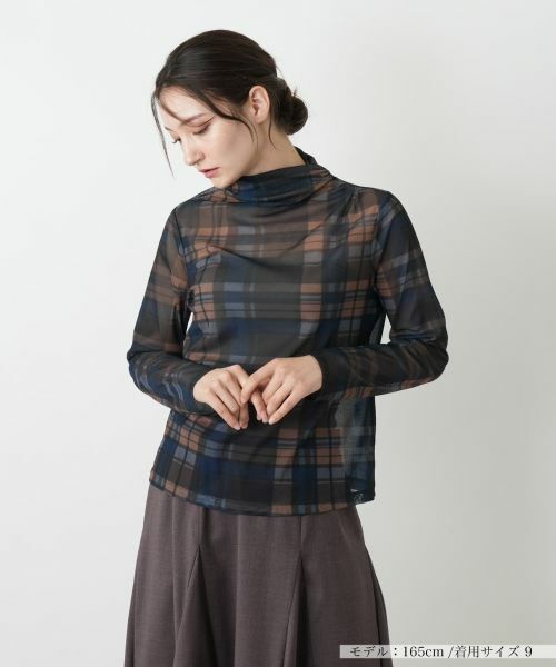 Leilian/レリアン チェックハイネックカットソー ネイビー系 9(M) Leilian/レリアン チェックハイネックカットソー ネイビー系 9(M)