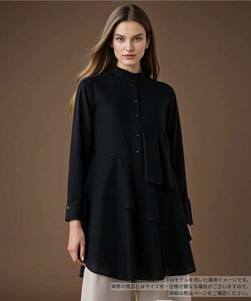 Leilian/レリアン スタンドカラーティアードブラウス ネイビー 9(M) Leilian/レリアン スタンドカラーティアードブラウス ネイビー 9(M)