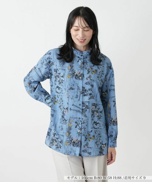 Leilian/レリアン 花柄プリントブラウス スカイブルー 9(M)