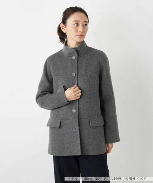 Leilian / レリアン その他アウター | カシミヤスタンドカラーショートコート(チャコール系)