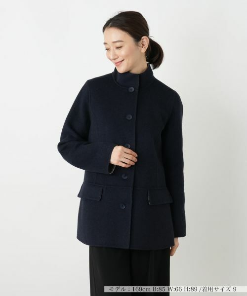 Leilian/レリアン カシミヤスタンドカラーショートコート ネイビー 9(M)