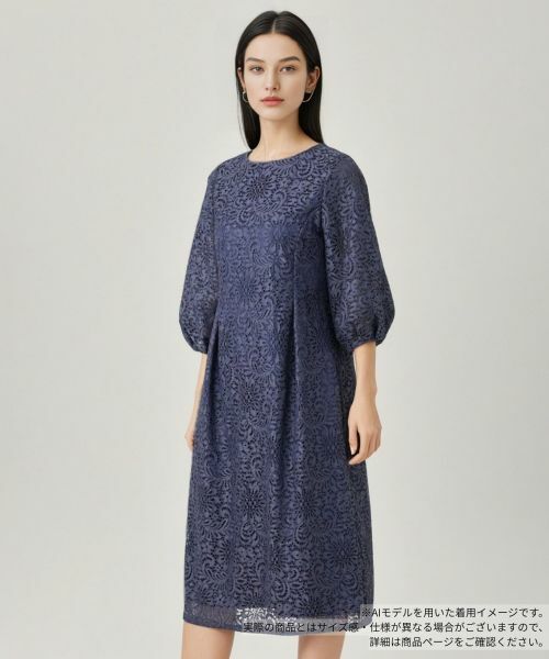 Leilian/レリアン レースバルーンワンピース ネイビー系 9(M)