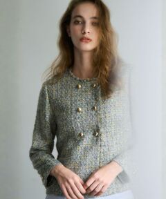 Leilian / レリアン テーラードジャケット | ツイードノーカラーダブルジャケット