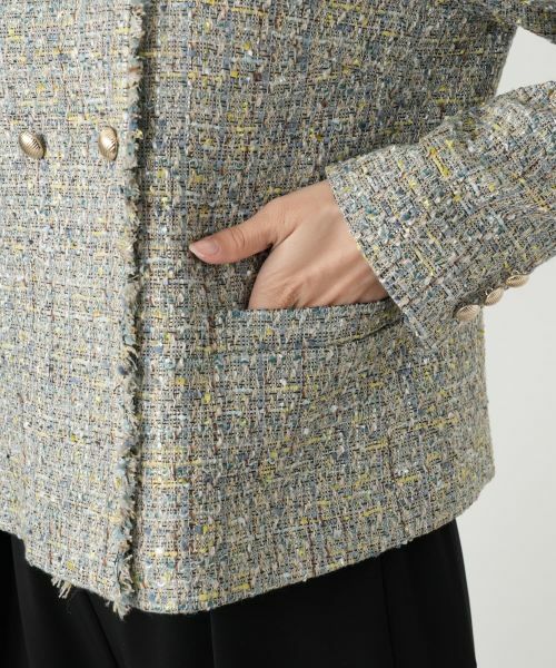 Leilian / レリアン テーラードジャケット | ツイードノーカラーダブルジャケット | 詳細11