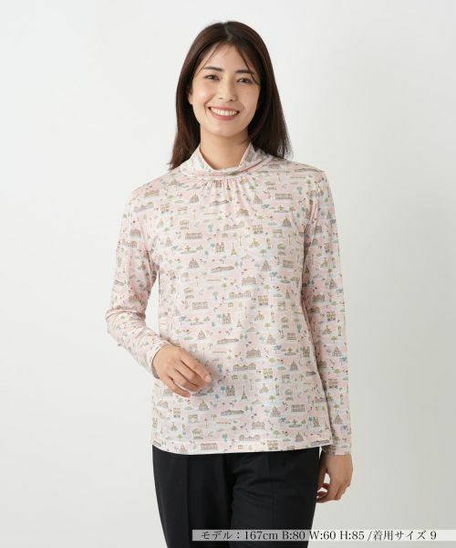 Leilian/レリアン プリントハイネックカットソー ピンク系 7(S)