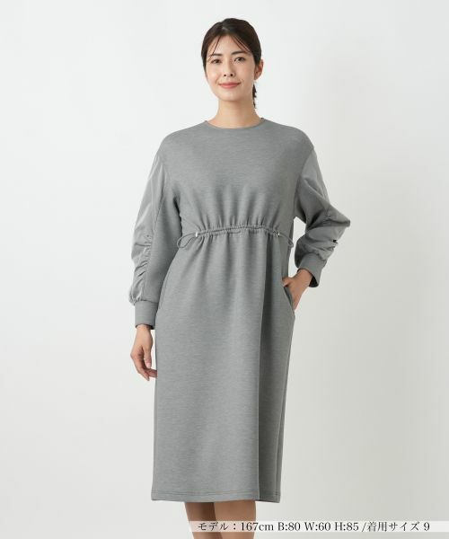 Leilian/レリアン ダンボールニット袖異素材MIXワンピース【25年10月カタログ】 アッシュグレー 9(M)