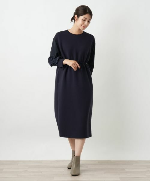 Leilian / レリアン ドレス | 洗えるダンボールニット袖異素材MIXワンピース【25年10月カタログ】 | 詳細1