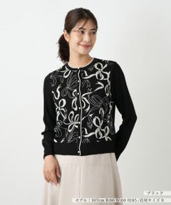 Leilian / レリアン カーディガン・ボレロ | リボン柄クルーネックカーディガン