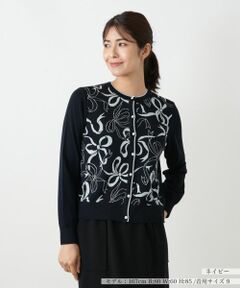 Leilian / レリアン カーディガン・ボレロ | リボン柄クルーネックカーディガン