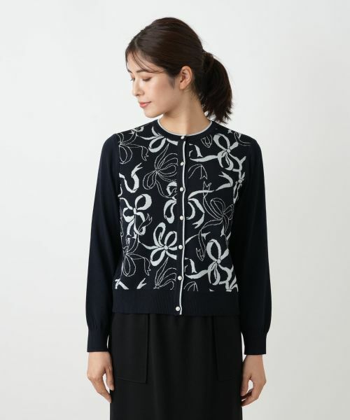 Leilian / レリアン カーディガン・ボレロ | リボン柄クルーネックカーディガン | 詳細7