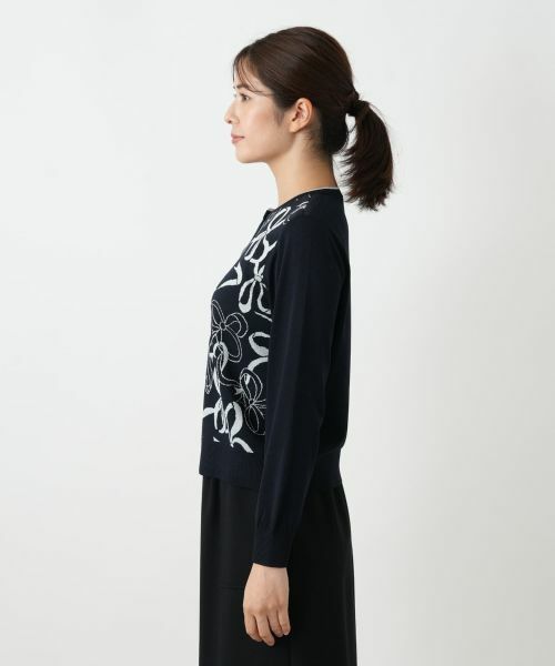 Leilian / レリアン カーディガン・ボレロ | リボン柄クルーネックカーディガン | 詳細8