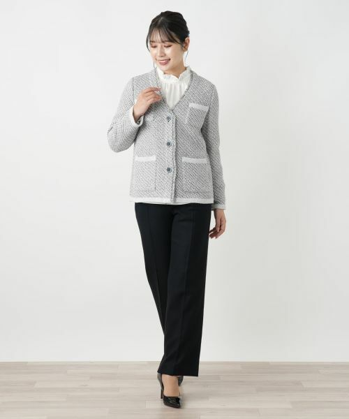 Leilian / レリアン テーラードジャケット | Vネックニットジャケット | 詳細1