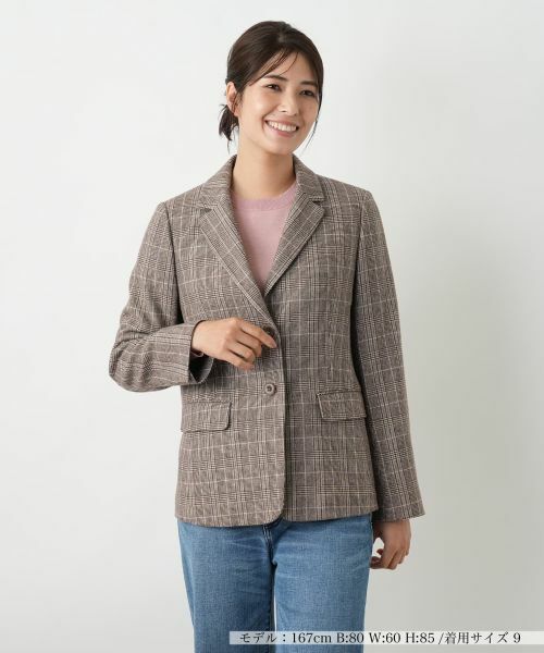 Leilian/レリアン チェック柄ストレッチブレザー【25年10月カタログ】 モカ 11(L)