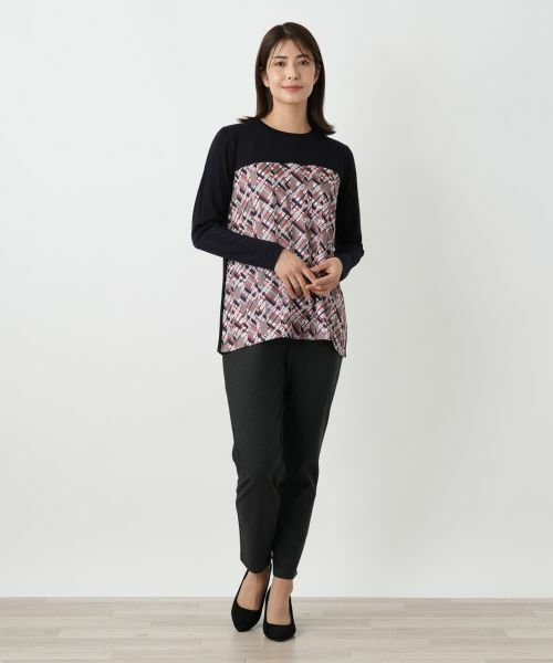 Leilian / レリアン ニット・セーター | チェック切替クルーネックニット【RATTI】 | 詳細1