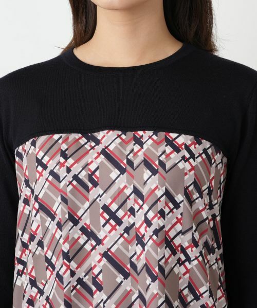 Leilian / レリアン ニット・セーター | チェック切替クルーネックニット【RATTI】 | 詳細7