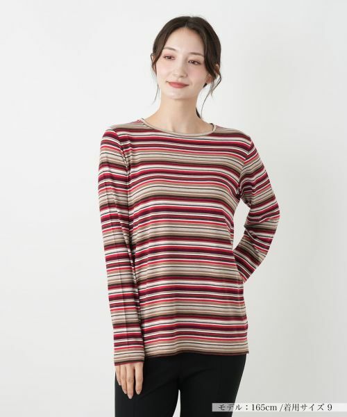 Leilian/レリアン ボーダースリットカットソー【BIANCA LANCIA】 キャメル 9(M) Leilian/レリアン ボーダースリットカットソー【BIANCA LANCIA】 キャメル 9(M)