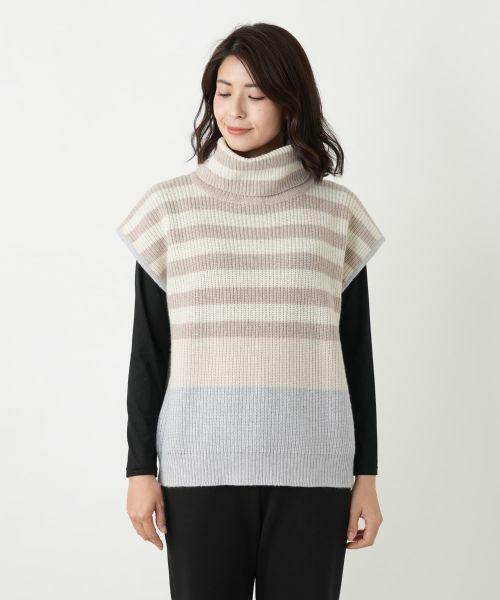 Leilian / レリアン テーラードジャケット | カシミヤ混ボーダー切替ニットベスト | 詳細4