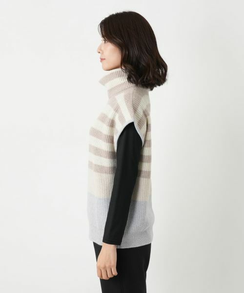 Leilian / レリアン テーラードジャケット | カシミヤ混ボーダー切替ニットベスト | 詳細5