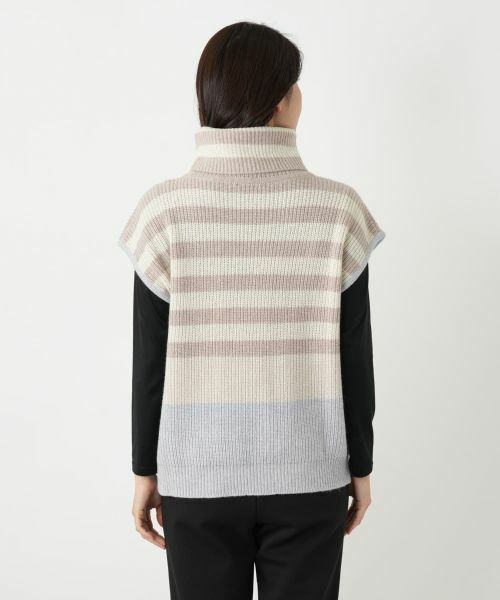 Leilian / レリアン テーラードジャケット | カシミヤ混ボーダー切替ニットベスト | 詳細6