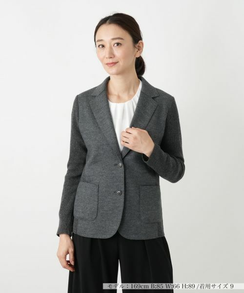 Leilian / レリアン テーラードジャケット | 異素材切替ジャケット【Leilian WHITE LABEL】(チャコール系)