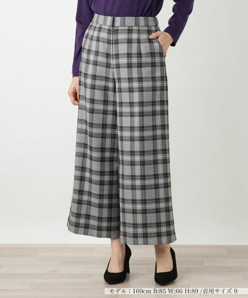 Leilian/レリアン チェックワイドパンツ【Leilian WHITE LABEL】 チャコール系 13(XL)