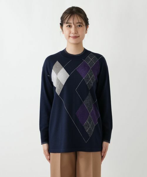 Leilian / レリアン ニット・セーター | アーガイル柄クルーネックニット【Leilian WHITE LABEL】 | 詳細7