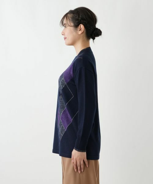 Leilian / レリアン ニット・セーター | アーガイル柄クルーネックニット【Leilian WHITE LABEL】 | 詳細8