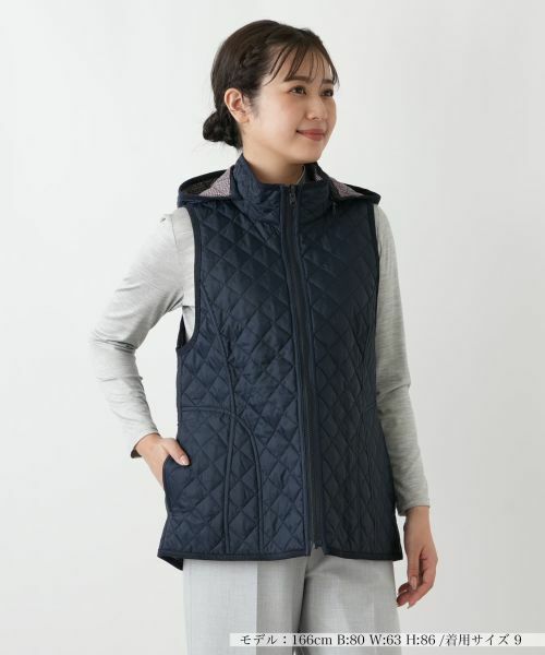 Leilian / レリアン テーラードジャケット | 中わたキルティングフーデッドベスト【Leilian WHITE LABEL】(ネイビー)