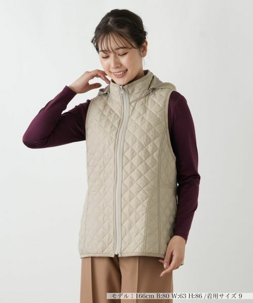 Leilian / レリアン テーラードジャケット | 中わたキルティングフーデッドベスト【Leilian WHITE LABEL】(ベージュ)