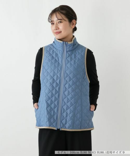 Leilian / レリアン テーラードジャケット | 中わたキルティングフーデッドベスト【Leilian WHITE LABEL】(コバルトブルー)