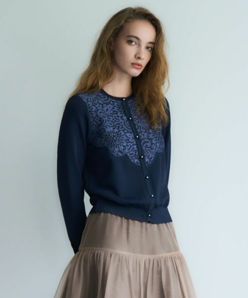 Leilian / レリアン カーディガン・ボレロ | レースニットカーディガン(ネイビー系)