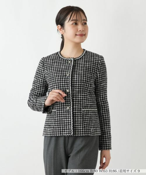 Leilian / レリアン テーラードジャケット | パールライクボタンジャケット【セレモニー】【Leilian WHITE LABEL】(ブラック)