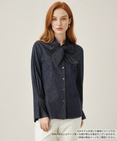 Leilian / レリアン シャツ・ブラウス | ボウタイデニムブラウス