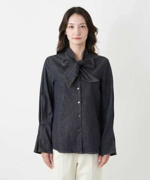 Leilian / レリアン シャツ・ブラウス | ボウタイデニムブラウス | 詳細4
