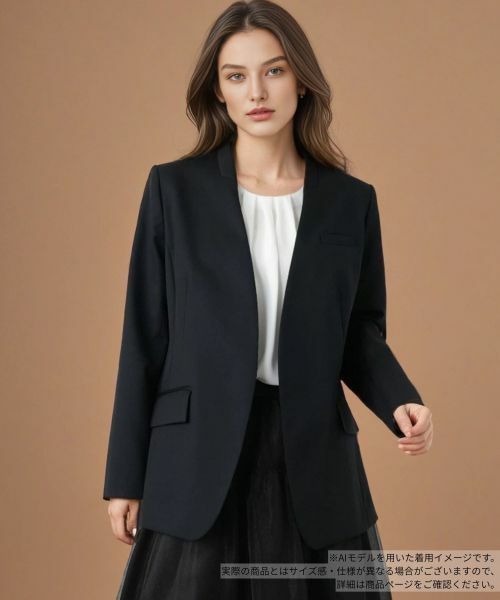 Leilian/レリアン Vネックノーカラージャケット ブラック 9(M)