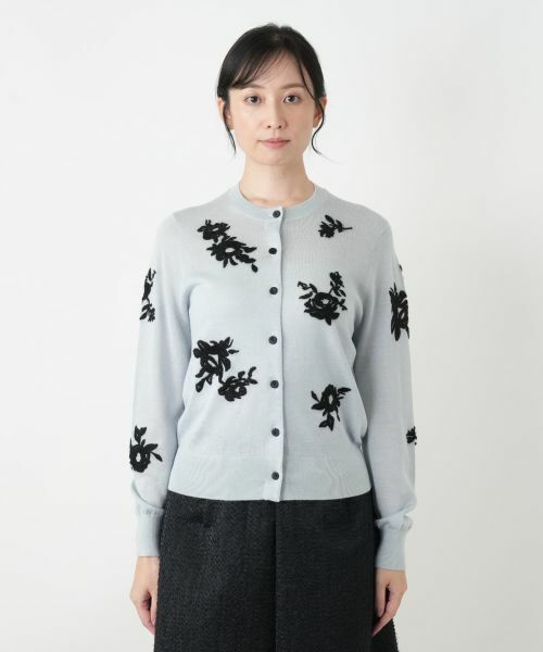 Leilian / レリアン カーディガン・ボレロ | 花柄刺繍クルーネックカーディガン | 詳細4