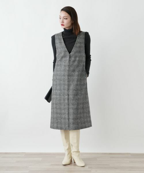 Leilian / レリアン ロング・マキシ丈ワンピース | チェック柄ジップジャンパースカート | 詳細1
