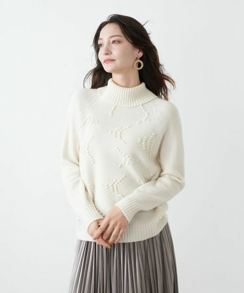 Leilian / レリアン ニット・セーター | ポップコーンタートルネックニットプルオーバー【FRANCO FERRARO for Leilian】【25年11月カタログ】(アイボリー)